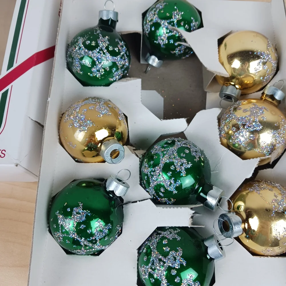 Pyramid Rauch Glass Silver Glitter Christmas Tree Ornaments Set Of 9 Vintage MCM